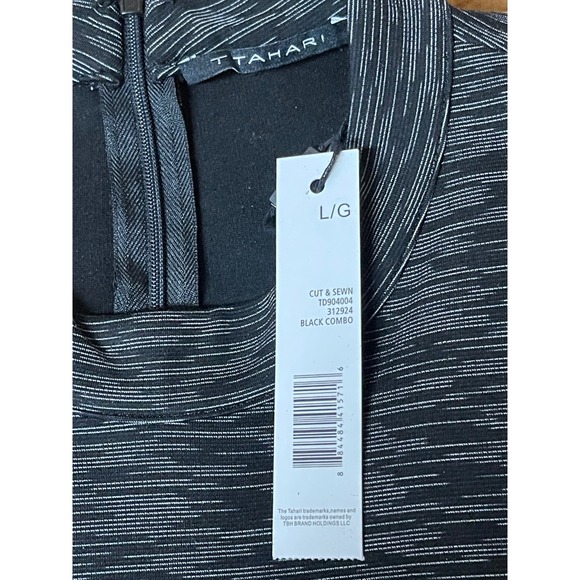 T Tahari Black Combo Mock Neck Long Sleeve Sheath Dress Size L NWT - Picture 6 of 6